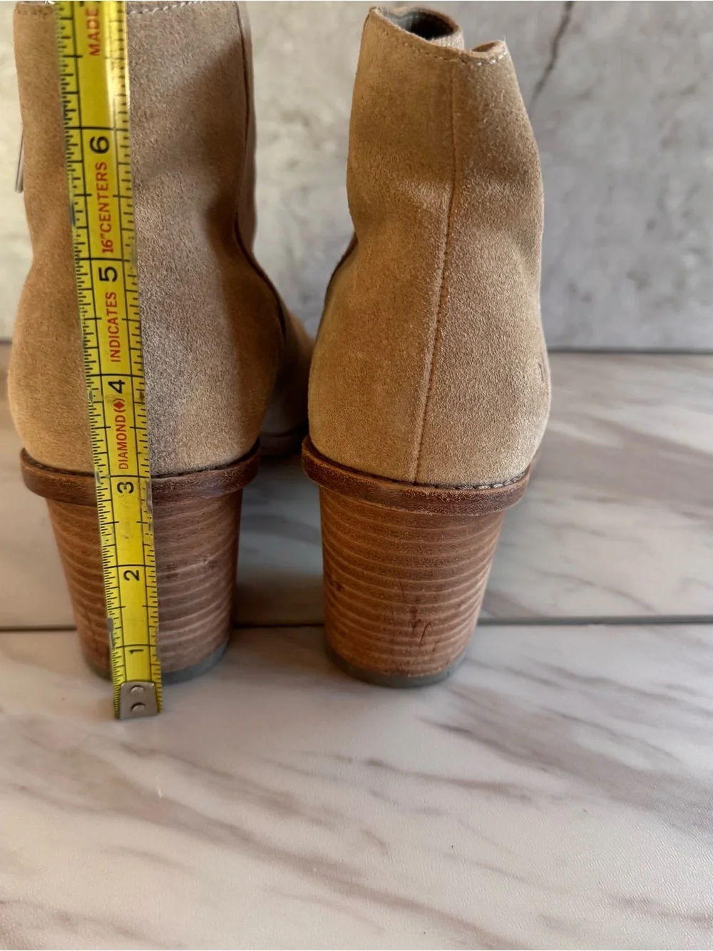 Frye Peep Toe Suede Ankle Booties 9.5 Beige Side Zip Stacked Heel